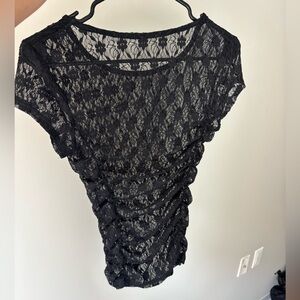 Free People Keep It Simple Lace Baby Tee in Black- Size XS